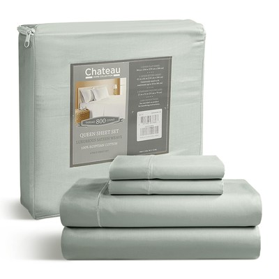 100% Egyptian Cotton Sheets King Size, 800 Thread Count 4 Piece Sage Green Be...