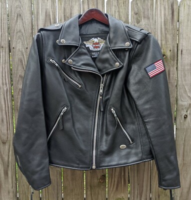 Harley Davidson Women's Sz M Black Leather Motorcycle Jacket