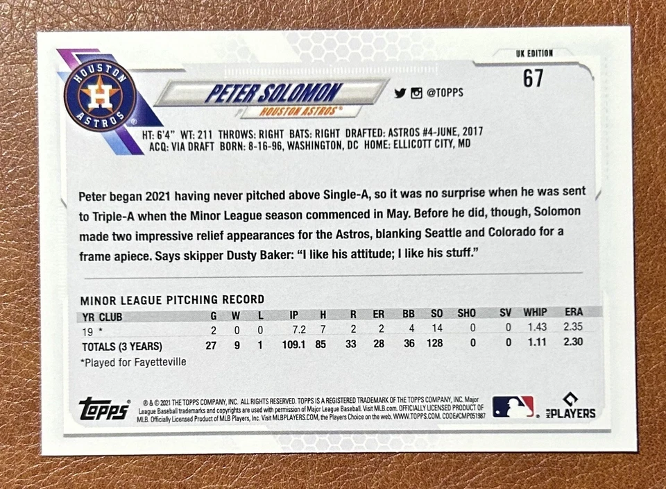 2021 Topps UK Edition #67 Peter Solomon Rookie Card RC - Image 2 of 2