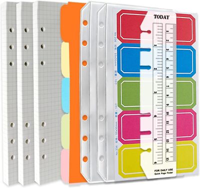 A6 6-Hole Binder Notebook Refills Set - 135 Sheets 270 Pages Graph Paper + 2p...