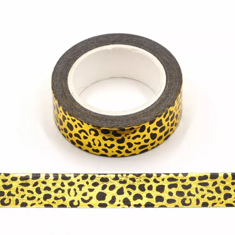 Washi Tape Leopard Print Gold Foil Black Metallic Animal 15mm x 10m