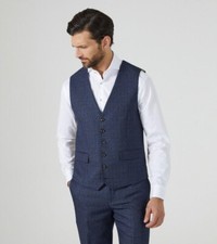 Skopes Men's Woolf Tailored Fit Waistcoat in Navy Check 34 to 66