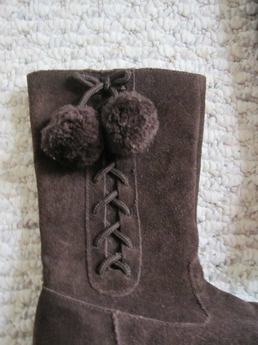 Gymboree Girls Purrfect Autumn Brown Suede Pom Pom Lace Zip Boots 2 - 第 7/12 張圖片