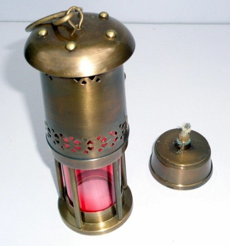 HANDMADE 7" Maritime Mining Ship Lantern Minor Oil RED Lamp Brass Boat Light - Picture 3 of 5
