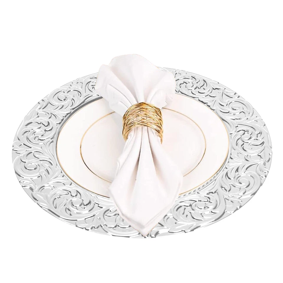 100 шт. зарядное устройство свадебная вечеринка обеденные тарелки шикарный дизайн настольный декор серебро - Изображение 2 из 4