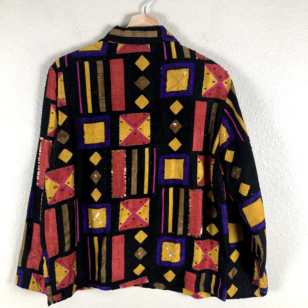 Vintage Tan Trums Blazer Jacket Womens 8 Black Silk Multicolor