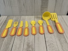 8 Plastic Kitchen Utensils Orange Yellow. Doll House, Replacement Preschool