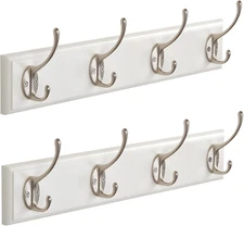 Wall Mount Bamboo Coat Rack, 17 Inch, 4 Double Hooks,2 Pack, Pink and Gold