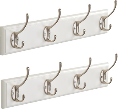 Stylish 2-Pack Wall Mount Bamboo Coat Rack with 4 Double Hooks - Pink & Gold