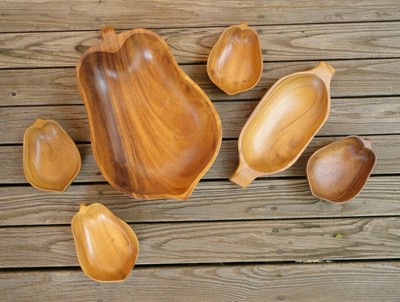 Monkey Pod Wood Salad Bowl Set 6 Piece Philippines Acacia Genuine Hand Carved Ebay