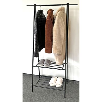 Kleiderständer Metall schwarz 2 Ablagen Garderobe Kleiderstange Kleiderbutler