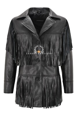 Damen Western Fransen Lederjacke schwarz klassisch Fransen echt Napa Jacke 5937