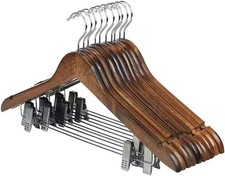 10 Pack Wooden Hangers with Clips High-Grade Wooden Suit Hangers Skirt Hanger...