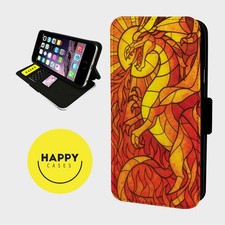 DRAGON STAINED GLASS WINDOW- Faux Leather Flip Phone Case Cover - iPhone/Samsung