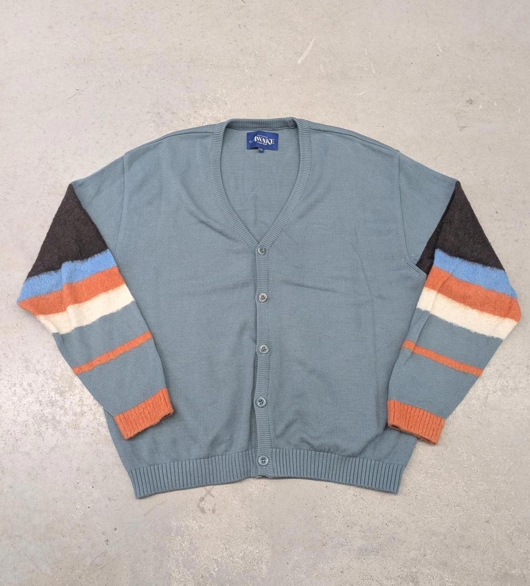 Awake New York Powder Blue Mohair Stripes Cardigan | eBay