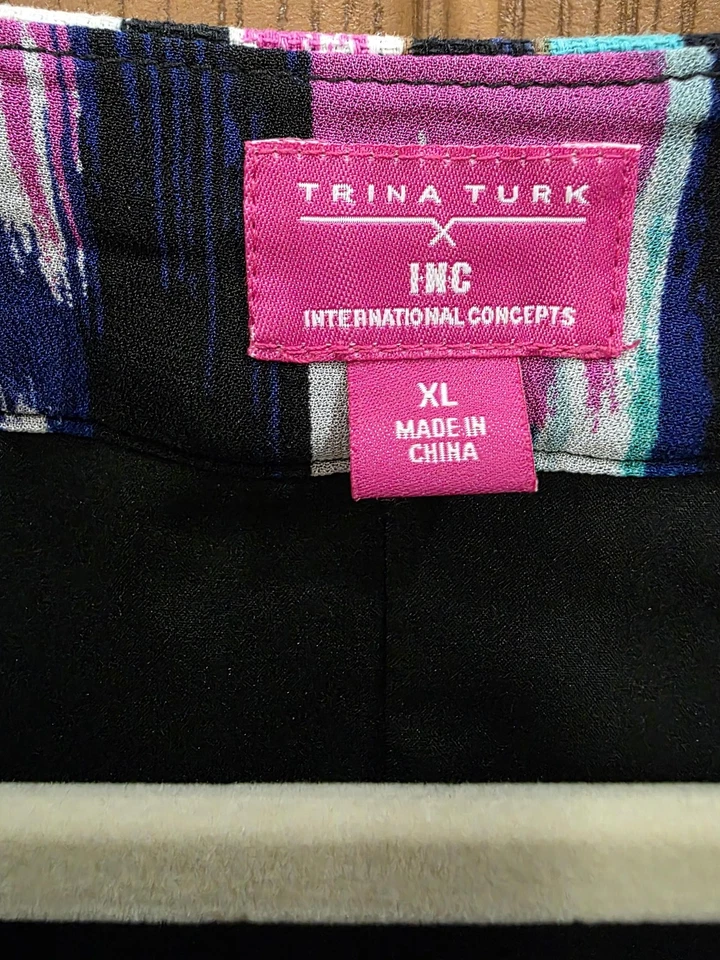 Vestido Trina Turk x INC Mujer XL Multicolor Ikat Embellecido Cuello Manga 3/4 Foto 2 de 4