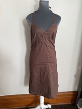 Vintage Y2K Chocolate Brown Halter Mini Dress. Embroidered Baby Doll 6 Festival