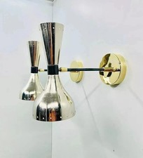 Coppia Applique da Parete Diabolo Ottone Mid Century Italian Stilnovo Appliqu...