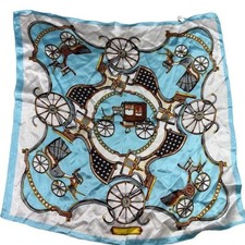 100 Silk Square Scarf with Carriage and Chain Print in baby Blue Equestrian