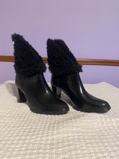 Vtg Andrew Geller Molded Rubber Boots With Fur Lined Cuff Vintage 1980s Black
