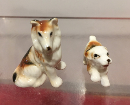 Bone China Collie Dog Miniature Figurine 2 Pc 1950's