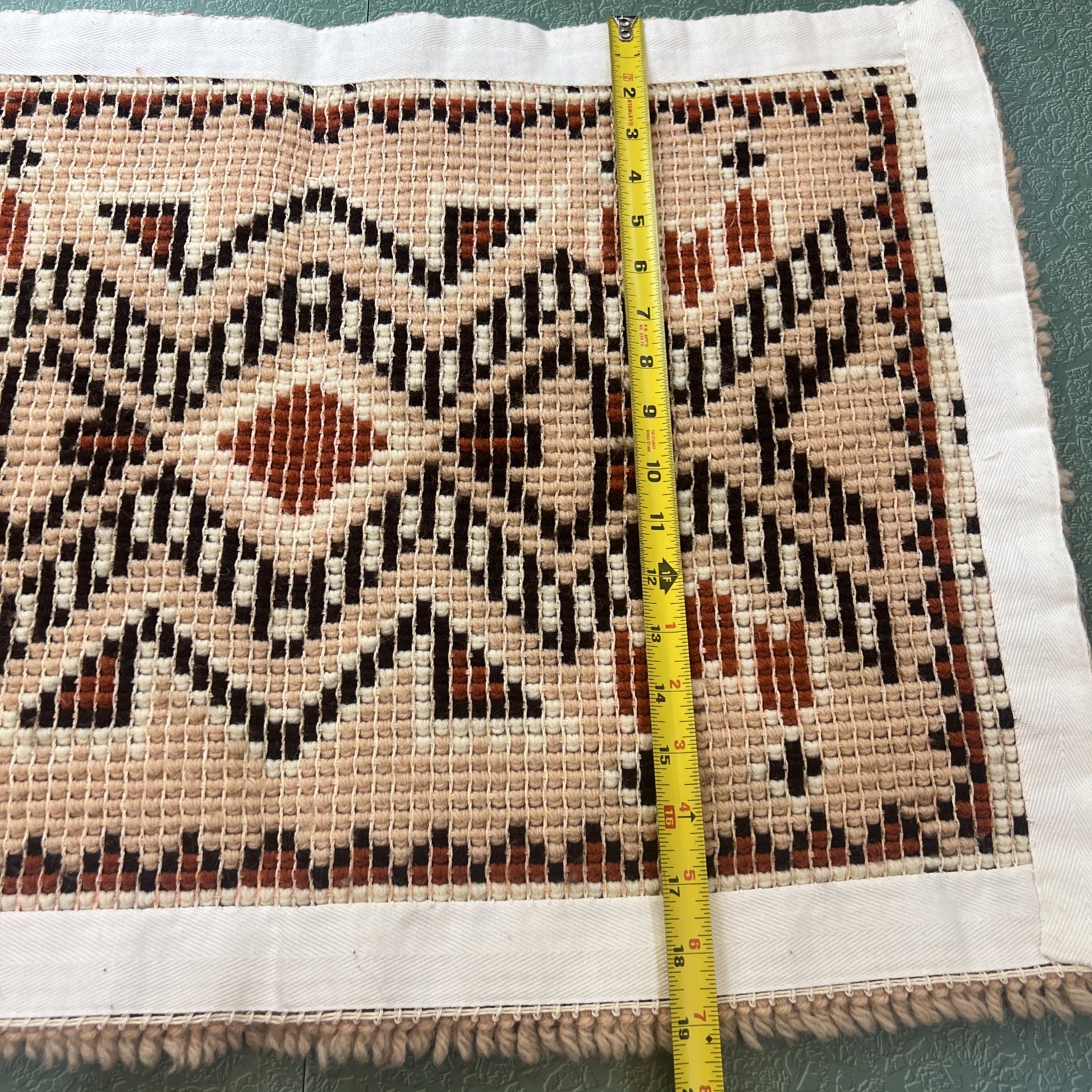 Vintage MCM Aztec Geometric Shag Latch Hook Rug Wall Hanging 70s Retro 27”x19”