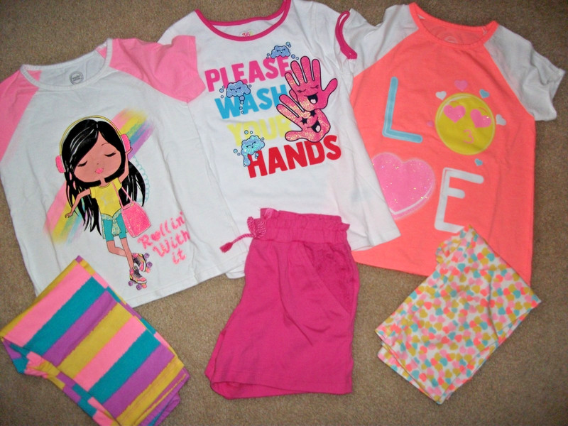 6 Piece Lot Girls Size 7/8 Capris/Shorts/Shirts, Wonder Nation, 365 Kids, EUC