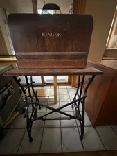 Antique Singer Sewing Machine and White Table