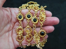 Vtg Sophisticated Gold Plated w/Black Glass Stone XRF Tested for Gold Necklace