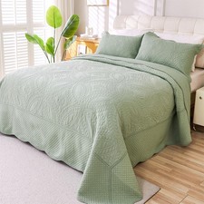 Oversized King Sage Green 100 Cotton Quilt Set - 3 Pieces, All Seasons
