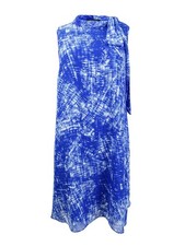 DKNY Women's Printed Tie-Neck Dress (14, Electric Blue) 802892636875