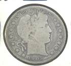 1905 Barber Half Dollar Circulated 90% Silver 50c