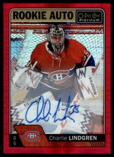 2016-17 O-Pee-Chee Platinum Rookie Red Prism Charlie Lindgren RC Auto 06/50
