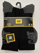 CAT - Men's Black MidWeight Boot Socks Shoe Size 8-12 ANTI ODOR . 6-PAIRS NWT