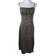 SHEIN Zebra Print Midi Dress Brown Tan Ruched Bust Side Slit Women's Large