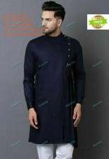 Indian Cotton Mens Shirt Long Sleeve Kurta Loose Black Kurta