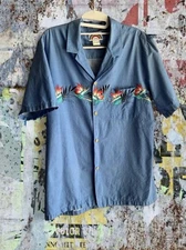 Vintage Paradise Found Men’s Birds Of Paradise Blue Hawaiian Shirt - L