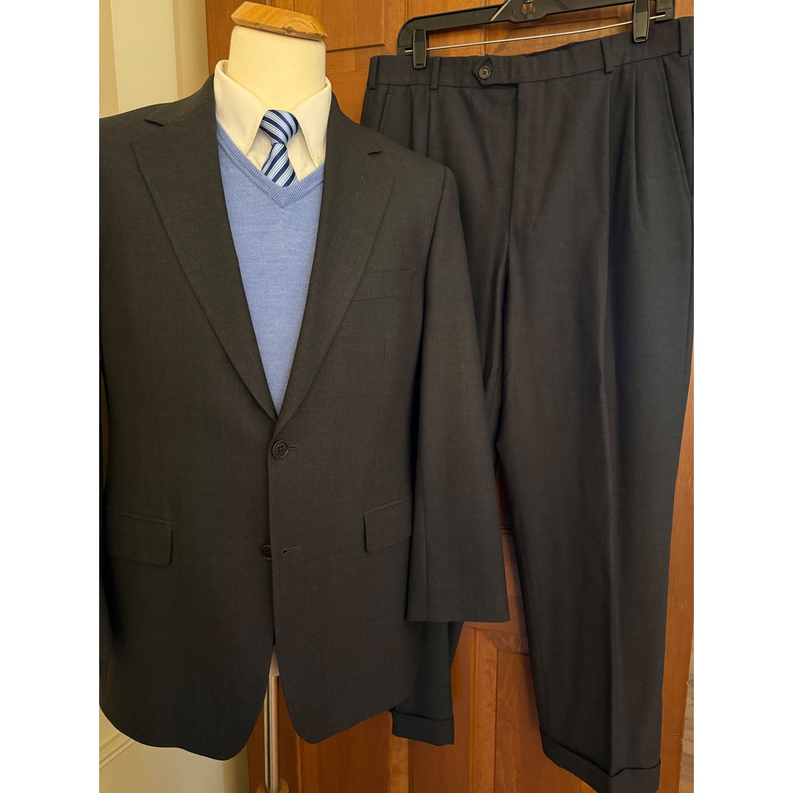 Brooks Brothers 346 Stretch Suit Mens 40R Gray Wool 2-PC Set Jacket Pants 34x28