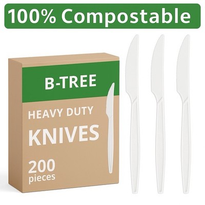 200 Compostable Knives 6.7  Extra Heavy Duty Biodegradable Disposable Cutlery
