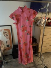 Women  s Pink Floral Qipao Cheongsam Dress Mandarin Collar Size S Polyester