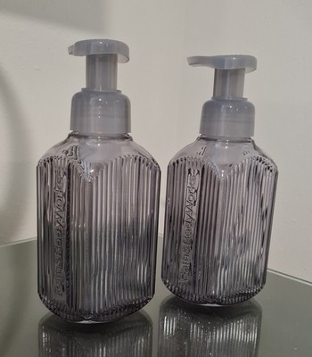 NEW (Set of 2) Bath & Body Works Grey Lines/Ribbed Glass Foaming Soap Dispensers