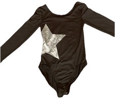 More Than Magic Long Sleeve Black Silver Star One Piece Leotard Girl XL14/16 Tag