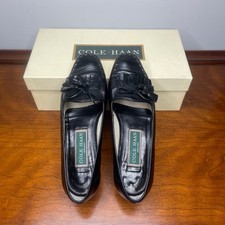 Vintage Cole Haan Womens Black Leather Tassel Kiltie Loafers Made Italy Size 5 B