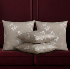 Set of 4 Beige Floral Cushion Cover Jacquard 16x16"/40x40cm Sofa Decorative-Zip