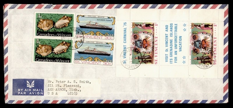 DR WHO 1975 ST VINCENT S/S KINGSTOWN AIRMAIL TO USA R82387