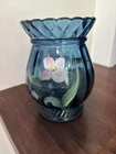 Vintage Fenton Hand Painted Floral  Vase Marked Blue  *