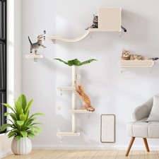 Cat Wall Shelves, Stable  Safe 5 in 1 Cat Furniture Set, Wooden Climbing Wall w