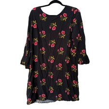 Old Navy Floral Boho Peasant Dress XL Black Pink Roses Ruffle Sleeve Cottagecore