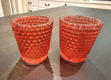 Vintage Set of 2  Red Glass Hobnail Candle Ho...
