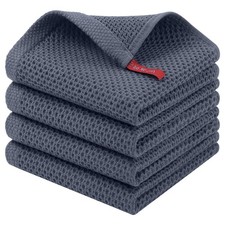 4 Pack Cotton Waffle Weave Dish Cloths Soft Absorbent Kitchen Towels Gray